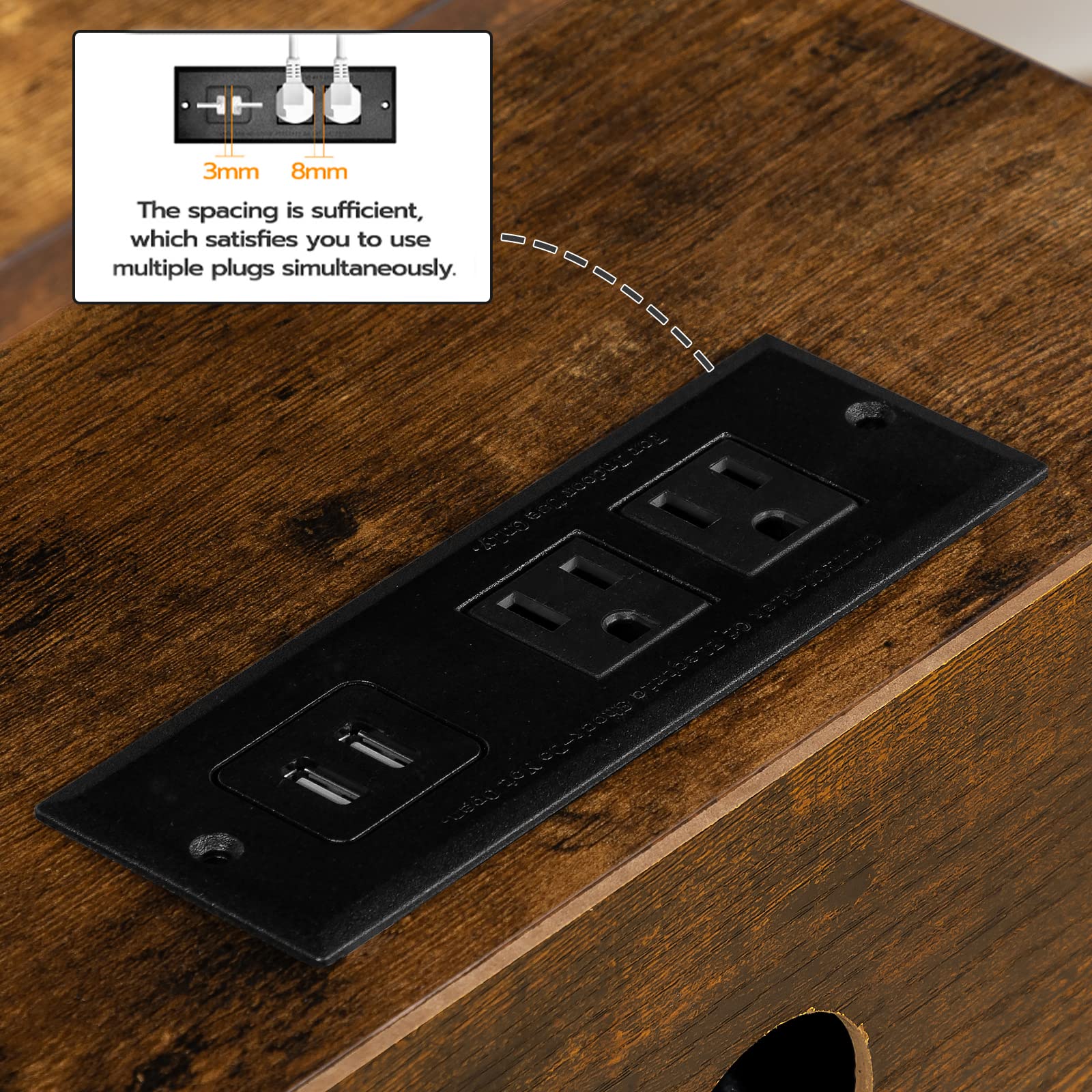 End Table with Charging Station, Bedside Table with 2 Drawer & USB Ports & Power Outlets